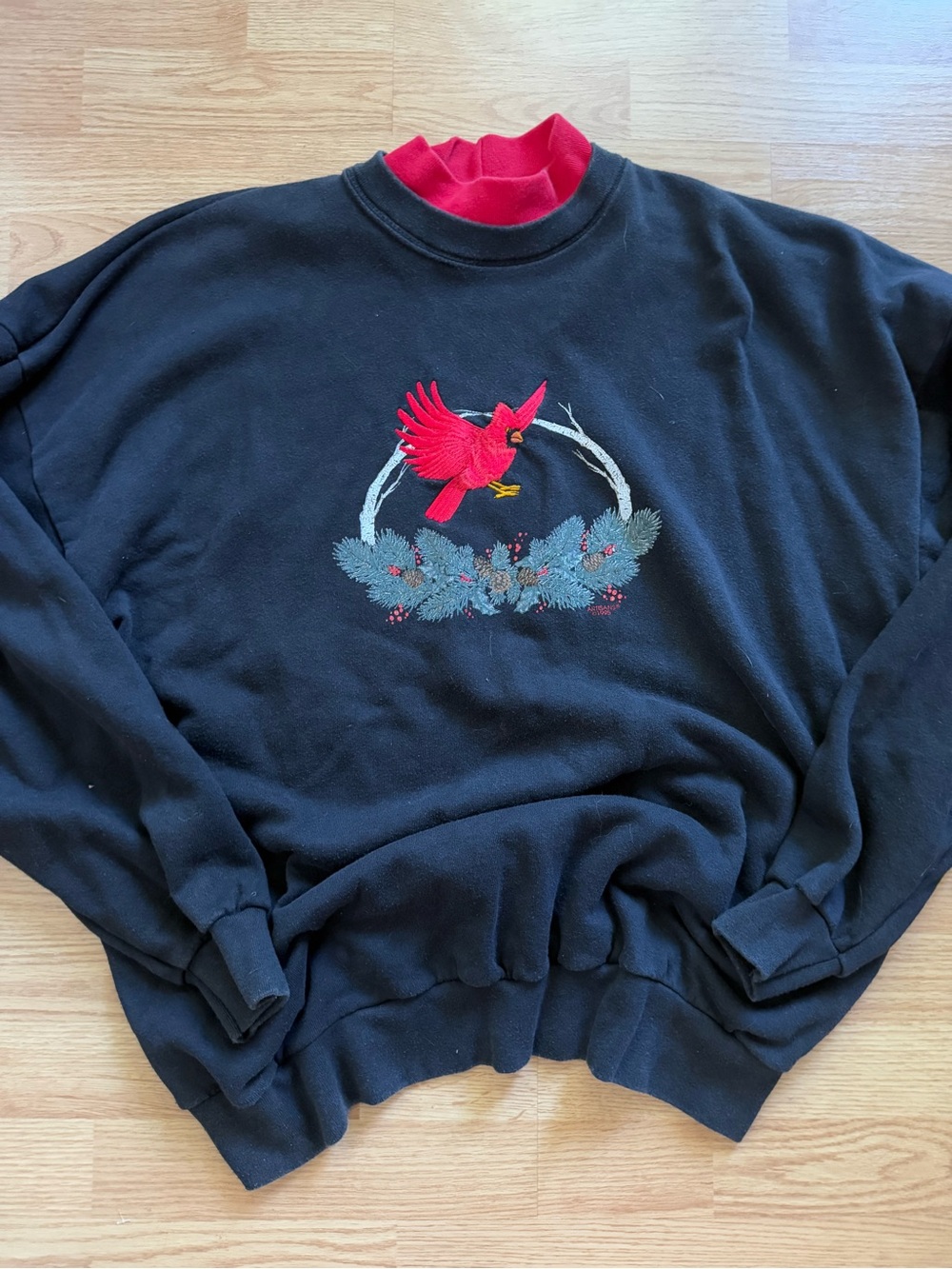 Vtg 1995 Artisans Cardinal Sweatshirt XXL Double Collar Santee USA Embroidered